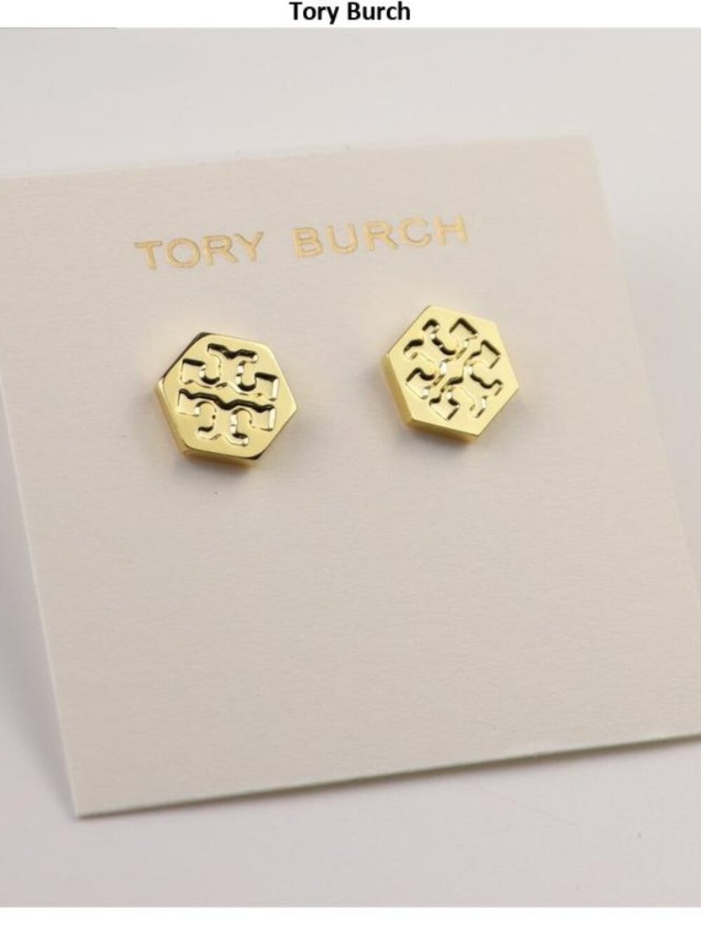 Tory Burch Gold Hexagon Logo Stud Charms